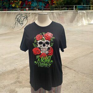 Metal Clothing Co Skull & Rose Graphic T XXL Festival Skater Goth Rock Concert